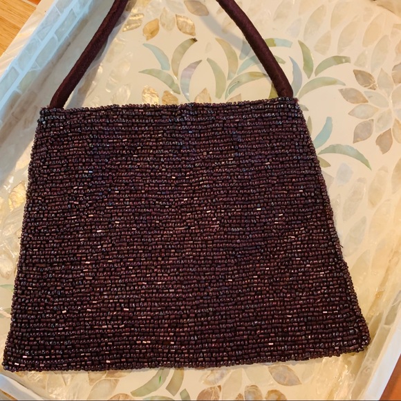 Beaded metallic plum evening bag with satin trim - Picture 4 of 4